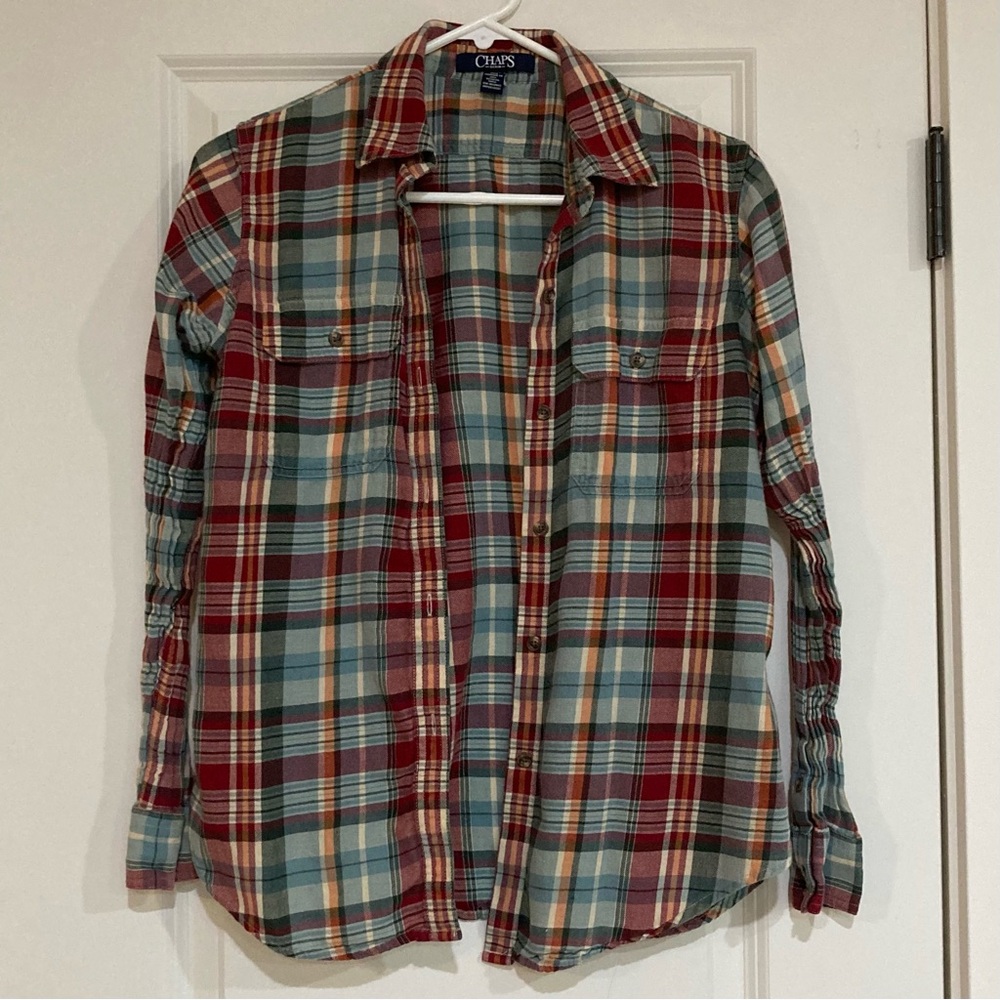 Chaps Rainbow Plaid Button-Up Shirt